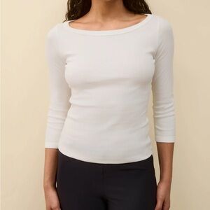 FLORE FLORE Steffi Boatneck Cotton White 3/4 Sleeve Top Size S